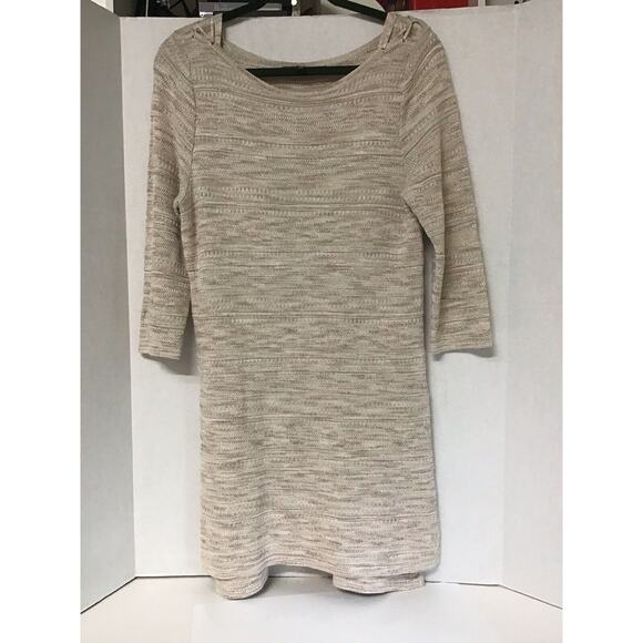 White House Black Market Sweaters - White House Black Market WHBM‎ Cream & Gold Sweater Mini Dress Tunic Medium